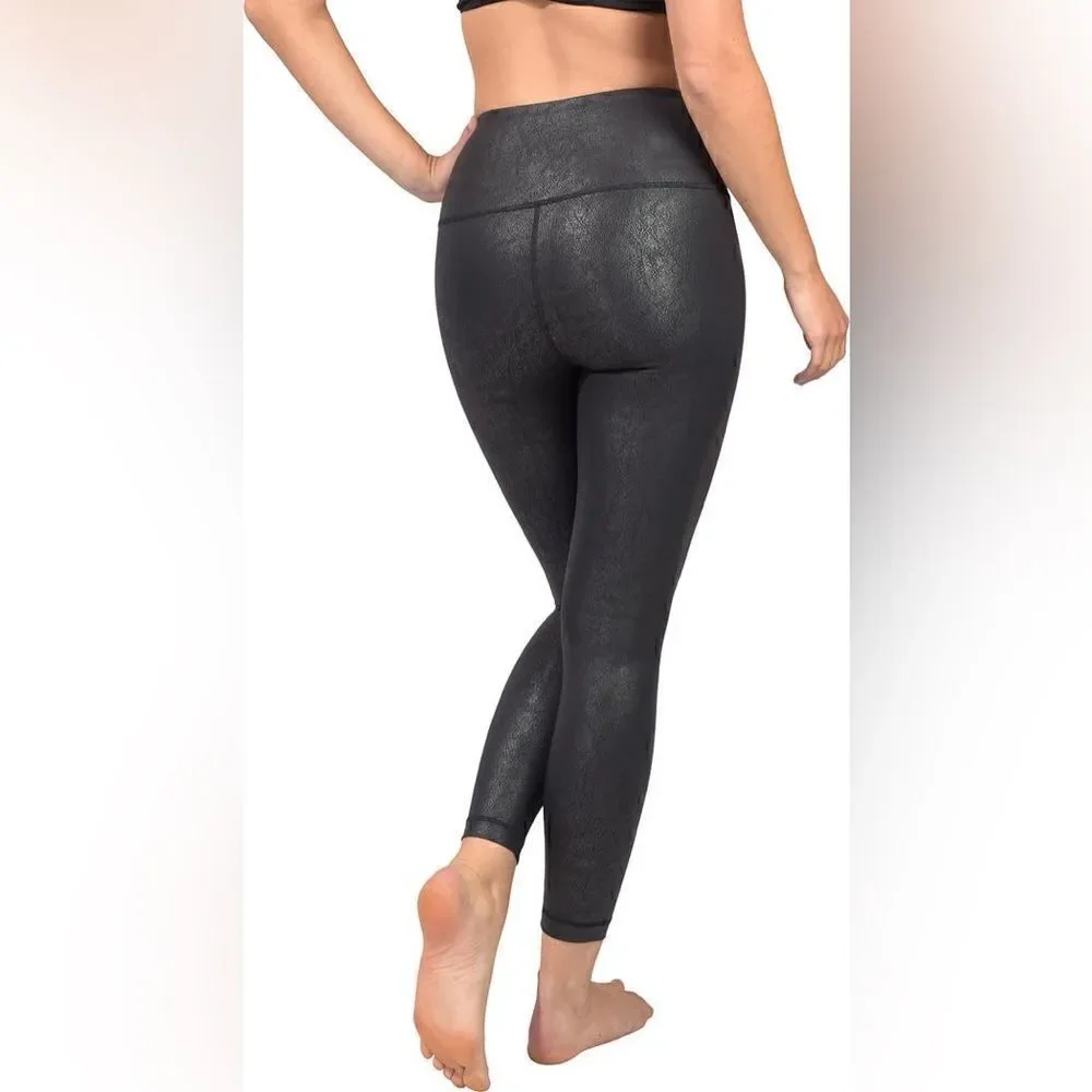 90 Degrees by Reflex NWT LUX CRACKED FAUX LEATHER HIGH WAIST LEGGING Black XL